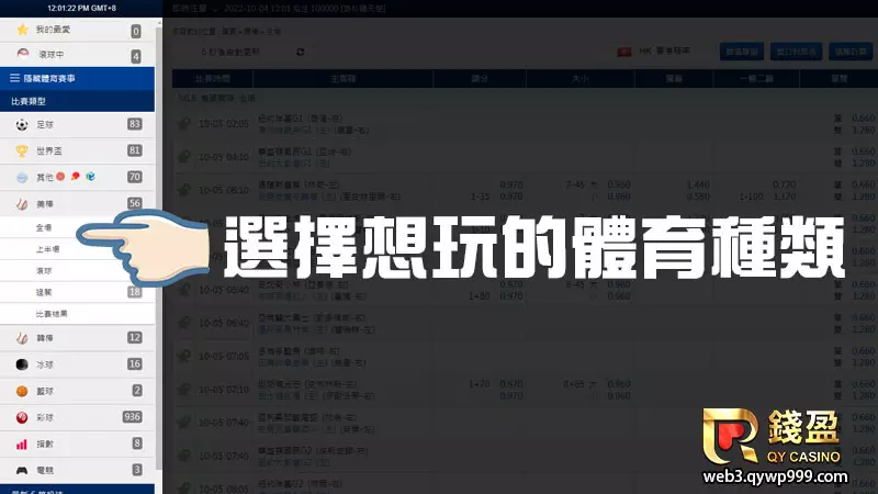 正式進入體育投注平台後就可以開始選擇熟悉的體育項目